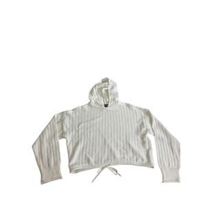 Future Collective White Hooded Cable Knit Crop Tie Waist Sweater Large